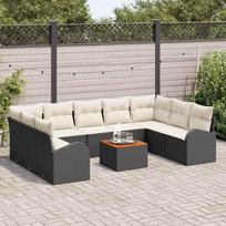 vidaXL Garden Sofa Set 10 pcs Black and Cream Poly Rattan