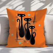 Retro Orange Cat Pillow Cover With Atomic Style Print, Zipper Cushion Case For Sofa Living Room Home Decor Gift Peach skin 18*18(CM)-1Pcs