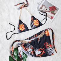 Blizgantis Kalnų krištolas margintas bikinis moteriškas maudymosi kostiumėlis Moteriškas maudymosi kostiumėlis Trijų dalių bikinio rinkinys su Sarong Bather maudymosi kostiumėliu S black
