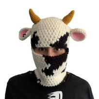 Knit Balaclava Cap Adult Prank Beanie Hat Cow Headcover Halloween Facecover Hat 1