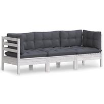 vidaXL 3 Seater Garden Sofa with Anthracite Cushions Solid Pine Wood