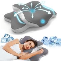 Ergonomic Contoured Memory Foam Pillow, Deep Sleep Breathing Pillow, Side, Back, Stomach, Medium Firm Support Gray