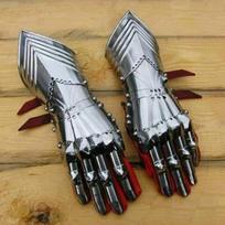 Gauntlets 18GA plieno šarvai viduramžių vėlyvosios gotikos riterio pirštinės SCA LARP sidabras