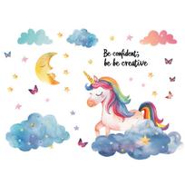 Creative Unicorn Butterfly Cloud Wall Stickers for Girls Room Self Adhesive Wall Decals Background Decor 30x90cm įvairiaspalvis