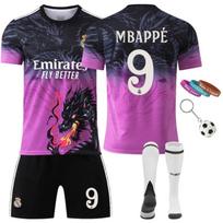 2025/2026 m. sezonas Real Madrid Mbappe Nr. 9 Vaikų futbolo marškinėliai, Violetinis poliesteris, su 3 apyrankėmis + Raktų pakabuku 120-130 CM