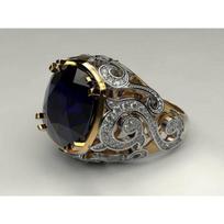 Royal Blue Fat Square Gemstone Two-Tone Pattern Luxury High-End Copper-Encrusted Zircon Ring no. 6