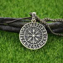 Nordic Vegvisir Compass Viking Runes Necklace Norse Amulet Talisman Pendant for Men gray