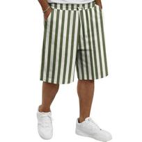 Mens Casual Striped Drawstring Shorts Relaxed Fit Elastic Waistband Lightweight Breathable Fabric Knee Length Pants L armijos žalia spalva