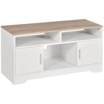 TV stand - HOMCOM - wooden TV bench 2 open compartments 2 storage cabinets - wood - 105x40x52cm - white