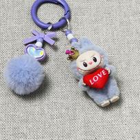 Cartoon Cute Flocking Mini Standing Position Labubu Labubu Mobile Phone Pendant School Bag Doll Keychain Gift