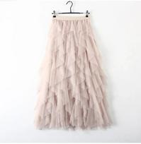 Womens Elastic High Waist Tulle Mesh Irregular Tutu Skirt Gauze Skirt  Spring and Summer Pleated A-line Skirt S
