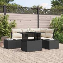 vidaXL 5 Piece Black Poly Rattan Garden Sofa Set with Cushions