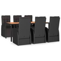 vidaXL 7 Piece Garden Dining Set Black Poly Rattan & Solid Acacia Wood