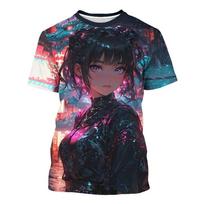 Men's Cyberpunk Anime T-Shirt - Shorts, Round Neck, Anime Style T-Shirt, Cosplay Fantasy, Urban Fashion, High Quality Printing, Durable Fabric S burnočio rožinė spalva