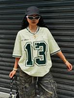 Summer New Retro Black Los Angeles 13 Print T-Shirt For Women V-Neck Short Sleeve Sports Football Jersey Y2K Loose Oversized Top 4XL