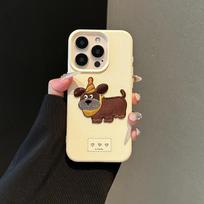 Cartoon Embroidered Dog Phone Case IPhone 16 15 Pro Max 14 13 Mini - White Full Cover Silicone Anti-Drop iPhone 16