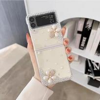 Krištolinis deimantinis dėklas, skirtas Samsung Galaxy Z Flip 5 4 3 5G Kalnų krištolas Pearl Crown širdies riešo smūgiams atsparus dangtelis for z Flip 4