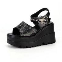 2022 Plus Size Lolita Platform Wedge Sandals with Heart Metal Chain 40
