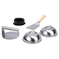 Stainless Steel Burger Press Grill Set Metal BBQ Tools with Wooden Handle Dishwasher Safe for Cooking Patties Meat L