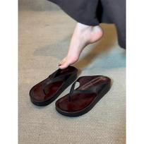 Cowhide version~ retro niche toe flip-flops shoes for women to wear summer thick-soled foot-pinching vacation cool slippers 35 juoda