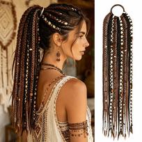Lengvas pintas plaukų priauginimas uodegai su karoliukų akcentais Boho pynė Dredių plaukų gabalas Kasdieniam stiliui Style1