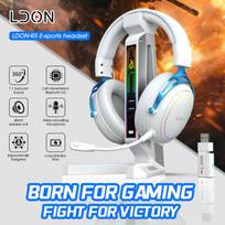 LDON R5 Immersive Wireless Gaming Headset 7.1 Virtual Surround Sound ANC IP65 Waterproof Metal Leather for 6.0 RGB Mobile Wireless&Detachable microphone