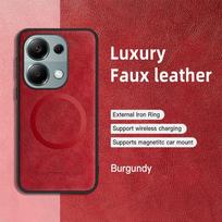 For POCO M6 M6 Pro PU Leather Magnetic Ring Soft Edge Anti-Drop Anti-Fingerprint Phone Case For POCO M6 4G raudona