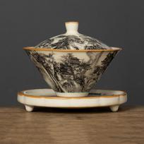 130ML Ru Kiln Landscape Porcelain Gaiwan Set For Tea Tureen Teaware Cup Chinese Yellow Ceramic Opening Tea Bowls Tea Ceremony
