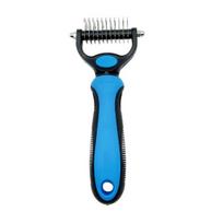 Pet Grooming Rake Double Sided Stainless Steel Blades Cat Deshedding Tool Pet Undercoat Rake for Dogs Cats Shedding Control Dematting Size#M mėlyna