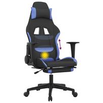 Gaming Chair with Massage Function and Footrest Black and Blue Fabric