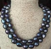Tahiti Green Peacock pearl necklace, single line 9-10mm, 38 inches