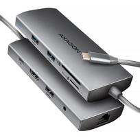 AXAGON HMC-8HLSA USB-C 3.2 Gen 1 hub, 3x USB-A + 4K/30Hz HDMI + SD/microSD, Gigabit LAN, Audio, 100W PD, 20cm USB-C cable