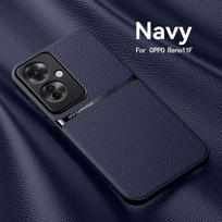Prabangus odinis telefono dėklas su magnetiniu laikikliu OPPO Reno 11F 5G 6,7  telefonui, silikoninis smūgiams atsparus galinis dangtelis OPPO Reno11 F 11F 5g telefonui For Reno 11 F 5G tamsiai mėlyna