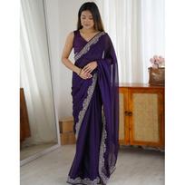 New Launch – Elegant Rangoli Embroidery Party Wear Saree with Lace Border | Royal Purple Edition violetinė