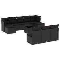 11 piece Garden Sofa Set with Cushions Black Poly Rattan