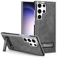 Applicable to Samsung S24 Ultra electroplated leather hard case S23 mobile phone case folding bracket leather case business protective case S24Ultra