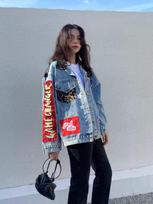 Thai trendy brand autumn new back character patch letter sequined street trendy denim jacket women's trendy M mėlyna