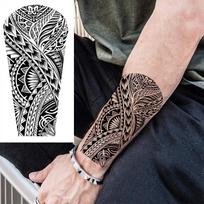 1 lapas visos rankovės laikinos tatuiruotės moterims, vyrams, suaugusiems, įkvepiančiais žodžiais, raidėmis, vilku, netikra rankos tatuiruotės lipdukas, genties totemu China Mainland