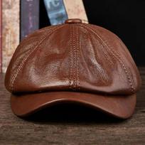 2025 Retro aštuonkampė natūralios odos kepurė Rudens vyriškas karvės odos beretas Elegantiška madinga kepurė su snapeliu Snapback kepurės vyrams XXL59-60cm juoda