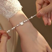 Alien Freshwater Pearl Silver Patchwork Bracelet Cute Cat Butterfly Bracelet Temperament Best Friend Bracelet 16cm brown
