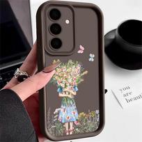 Gėlių spausdinimo dėklas, skirtas Samsung S24 S23 Ultra S22 S21 S20 FE A55 A54 A53 A52 A35 A34 A15 A14 5G Spalvotas smūgiams atsparus silikoninis minkštas dėklo dangtelis Samsung S24 kava