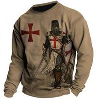 Vintažiniai marškinėliai Vyriški medvilniniai marškinėliai ilgomis rankovėmis Crusader Knight Graphic Tops 5xl 3d Print Tee Kasdieniai O kaklo dideli drabužiai L