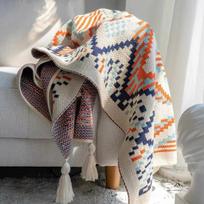 WTEMPO Bohemian Style Office Tassel Knitted Blankets Leg-covering Blankets Full-body Shawls Dormitory Nap Small Blankets Home Bed Blankets 40*40cm mėlyna
