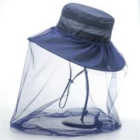 Hat-Veil Head Face Protector Anti Bee Hat Mosquito Net Hat Outdoor Fishing Sun Cap Insect Mesh Hat mėlyna