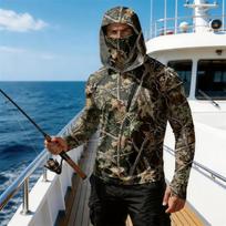 50 long sleeve mens fishing shirt with hood and face lightweight breathable guard hoodie L armijos žalia spalva