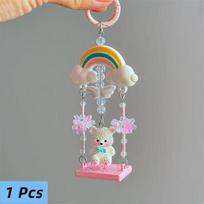 1/2 Pcs Cute Rainbow Swing Bear Keychain Pendants Girly Heart Bag Hanging Backpack Charms Phone Chain Keyring Birthday Gifts 1 PCS