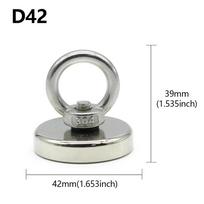 D42mm Super Strong Neodymium Fishing Magnet N52 Heavy Duty Rare Earth Magnet with Countersunk Hole Eyebolt Salvage Magnetic
