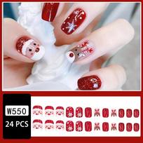 24Pcs Christmas Red Press on Nails Short Square with Snowflake Designs Fake Nails Cute Elk Full Cover Christmas False Nails Stick on Nails W550-1