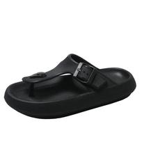 Fashion 2025 Summer New Round Toe Flip Flops Women's Slipper Buckle Outdoor Flat with Sandals Women with Solid Concise Hot Sale Slippers 36 juoda