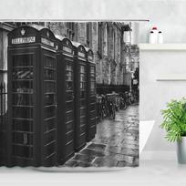 London Street View Shower Curtains Big Ben Red phone Booth Bus Printing Retro Wall Decor Cloth Screen Hooks Bathroom Curtain Set W90XH180cm